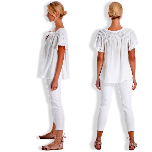 *NWT* MAX STUDIO White Textured Cotton Short Sleeve Top - Picture 2 of 7